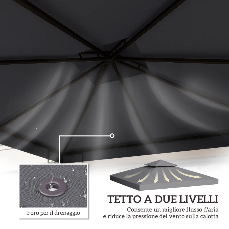 Outsunny Tetto di Ricambio per Gazebo 3x3m a 2 Livelli e Resistente ai Raggi UV, Grigio Scuro