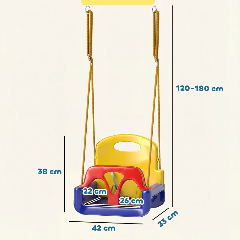 Outsunny 3 in 1 Detachable Kids Swing Seat with Seatbelt, Adjustable Rope for Indoor, Outdoor, Dark Blue