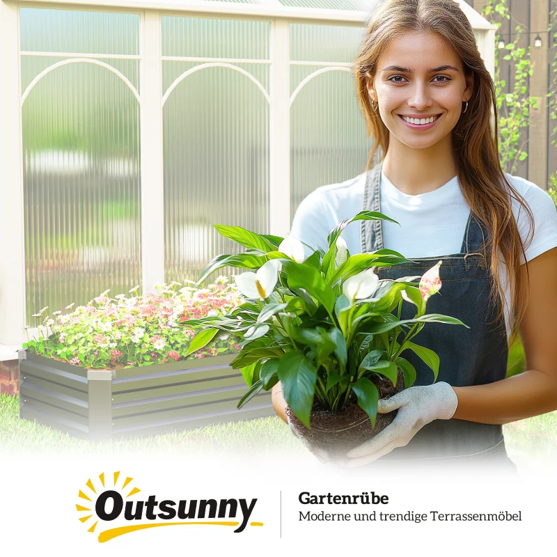 Outsunny Hochbeet, Gartenbeet, Kräuterbeet, wetterbeständig, offener Boden, 240 x 60 x 30 cm, Dunkelgrau