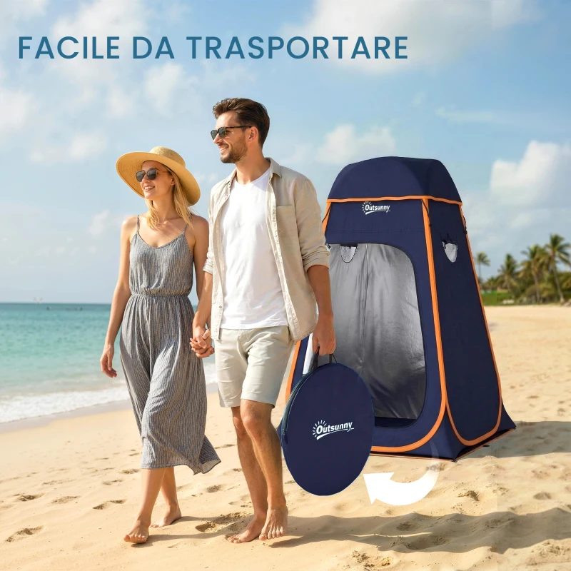 Outsunny Tenda Doccia Pop-Up Impermeabile con Tetto Rimovibile, in Poliestere 190T e Acciaio, 152x152x200 cm, Blu Scuro