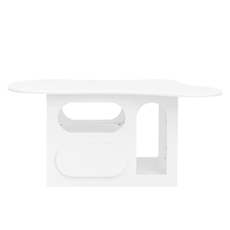 Tavolino da salotto a nuvola con cassetti e ripiani aperti, 97x45x43.5 cm, Bianco