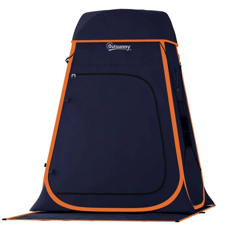 Outsunny Tenda Doccia Pop-Up Impermeabile con Tetto Rimovibile, in Poliestere 190T e Acciaio, 152x152x200 cm, Blu Scuro