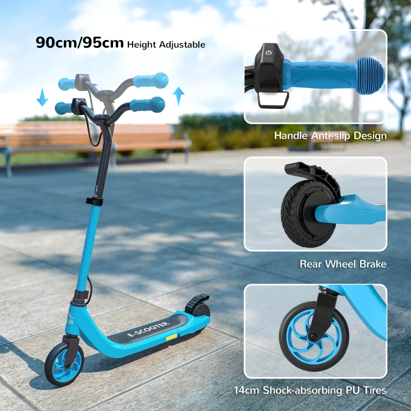 HOMCOM 120W Electric Scooter, E-Scooter, Adjustable Height, Rear Brake, for Ages 6+, Blue
