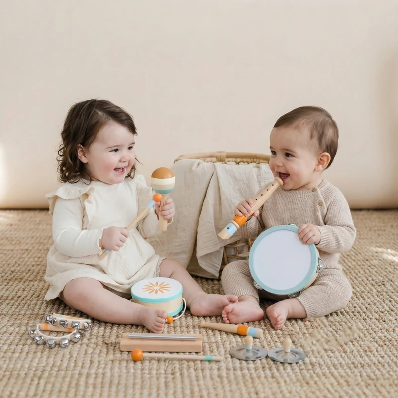 AIYAPLAY Instruments de Musique pour Enfants, Jouets Musicaux en Bois d'Inspiration avec Tambourin et Maracas pour Enfants 3+ Ans