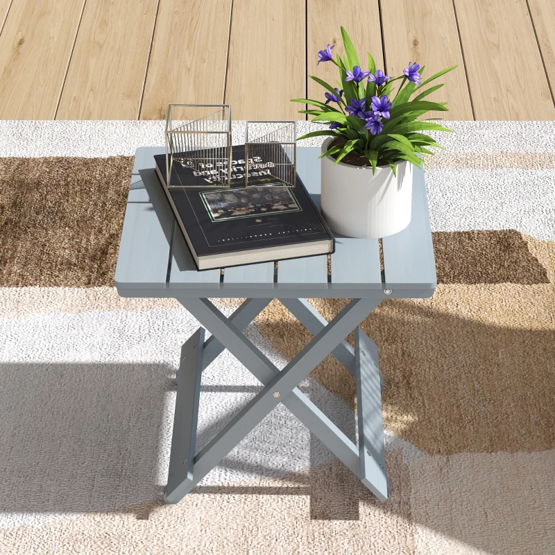 Outsunny Fir Wood Folding Coffee Table, Lightweight Small Garden Table with Slatted Top, Portable Folding Side Table for Balcony