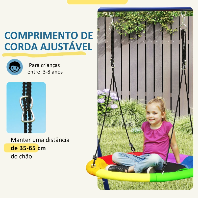 AIYAPLAY Conjunto de Baloiços 6 em 1 para Crianças com Ninho Escada Rede de Escalada Cesto 350x183x200 cm Multicolor