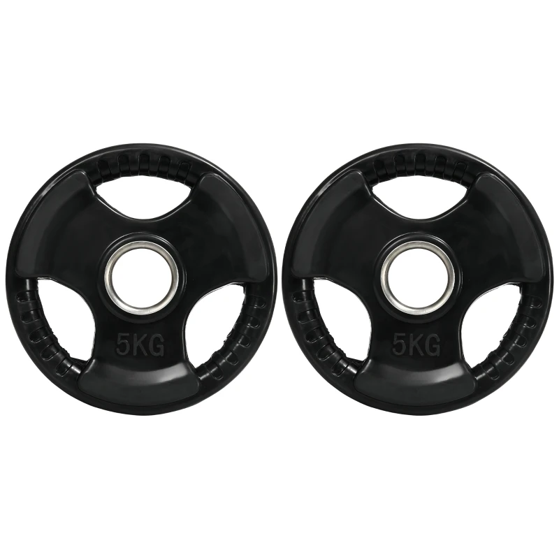 SPORTNOW Discos de peso, placas de peso 2 x 5 kg, con tres asas y orificios de Ø 5 cm, recubrimiento de caucho, negro