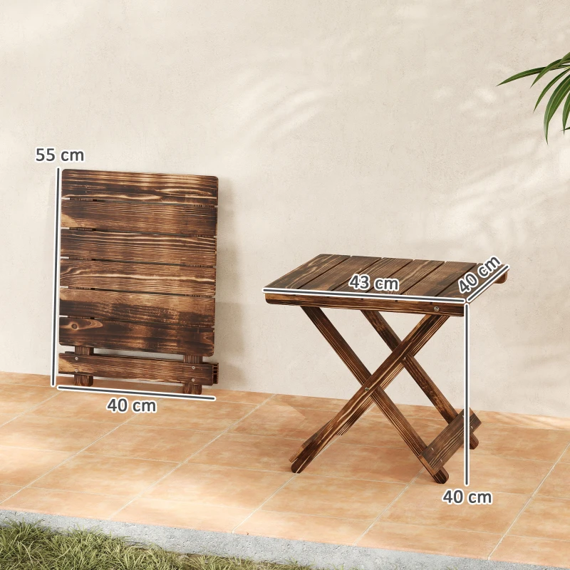 Outsunny Fir Wood Folding Coffee Table, Lightweight Small Garden Table with Slatted Top, Portable Folding Side Table for Balcony