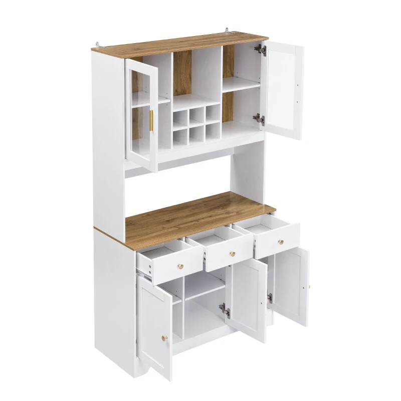 Mobile dispensa alto portaoggetti con 5 ante e 3 cassetti, 94.5x30x175.5 cm, Bianco