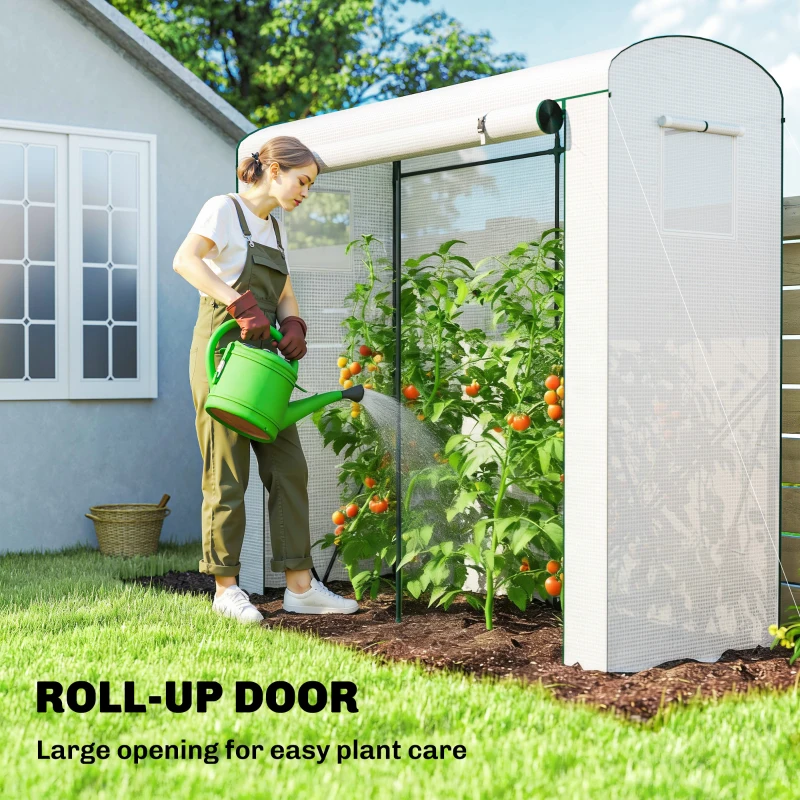 Outsunny Mini Greenhouse, Garden Tomato Growhouse with Roll-Up Door and 2 Mesh Windows, PE Cover, 200 x 75 x 188 cm, White