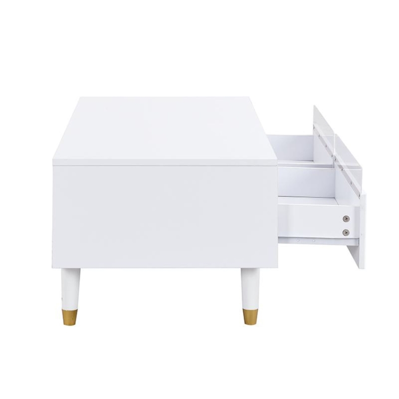 Tavolino da salotto con 2 cassetti e illuminazione LED, 110x50x40 cm, Bianco