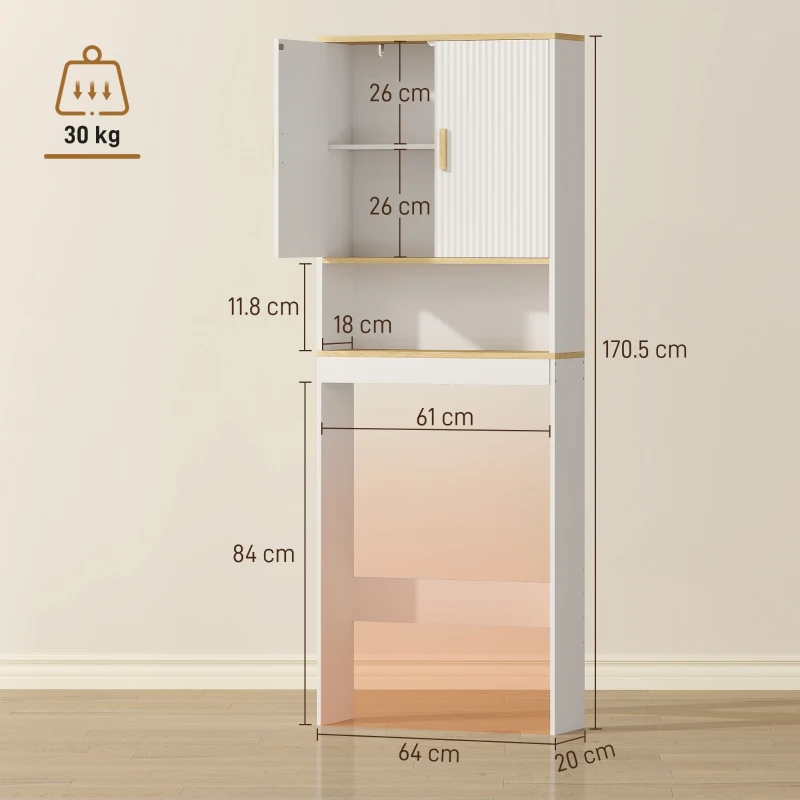 HOMCOM Etajeră pentru Baie deasupra WC-ului de 3 Niveluri cu Raft Deschis 2 Uși și Raft Reglabil 64x20x170,5 cm Alb