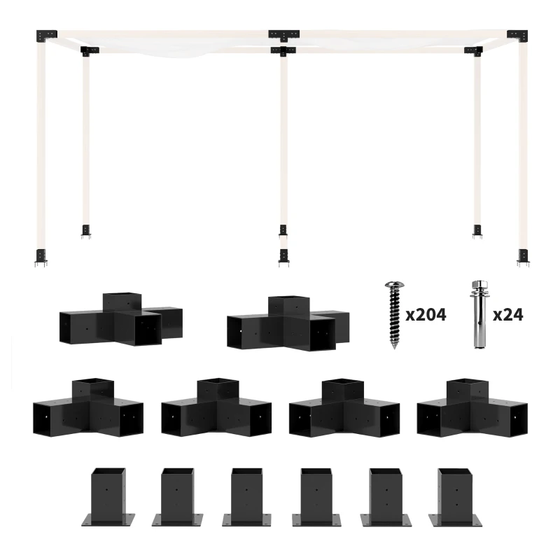 Outsunny 12PCS Pergola Kit, Pergola Brackets with 3-Way & 4-Way Corner Brackets for 9.6 x 9.6 cm (Actual 9.2 x 9.2 cm) Lumber