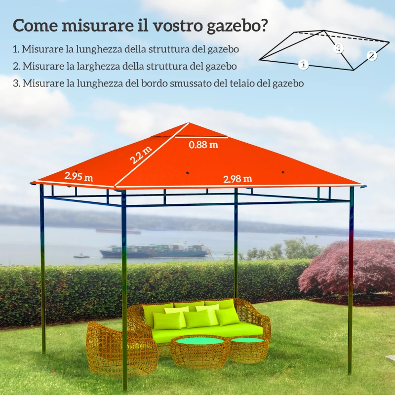Outsunny Tetto Di Ricambio 3x3m Arancione per Gazebo da Giardino in Poliestere con Fori di Ventilazione