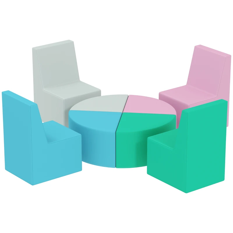 AIYAPLAY 8 TLG. Schaumstoff Bausteine Kinder Softbausteine mit Tisch- und Stuhldesign klettern Bauklötze aus PU Mehrfarbig