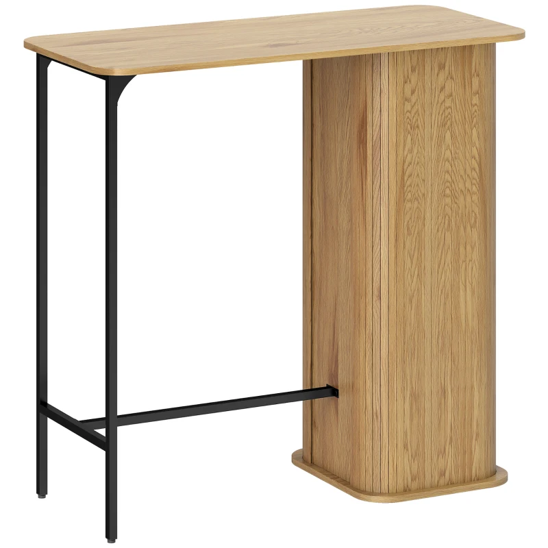 HOMCOM Table Haute Mange Debout, Table de Bar avec 3 Étagères de Rangement et Pieds en Métal, 112x50x106cm, Bois Naturel