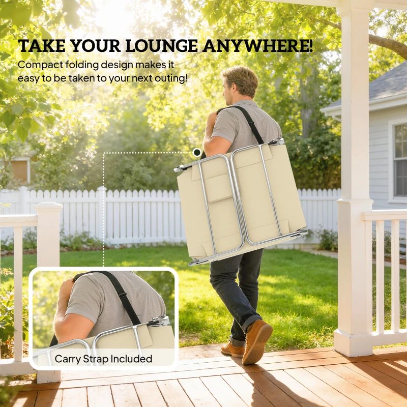 Outsunny 5-Position Adjustable Sun Loungers Set of 2 with Reading Hole and Side Pocket, Beige