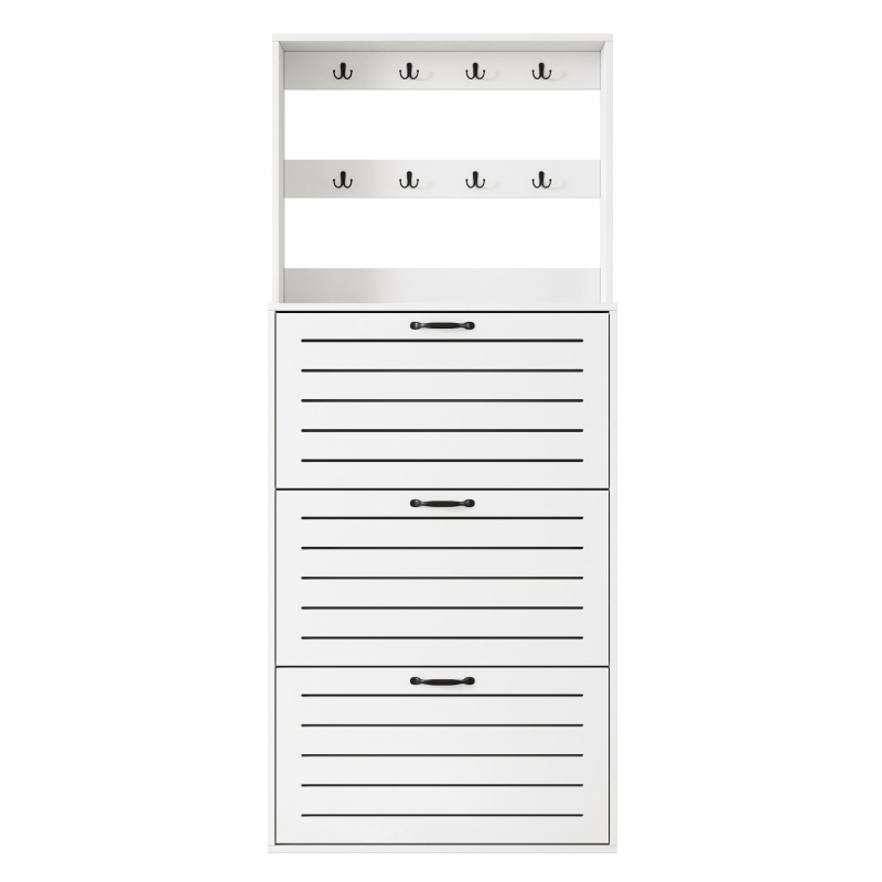 Mobile scarpiera da ingresso con ganci e 3 ante, 70x25x165 cm, Bianco