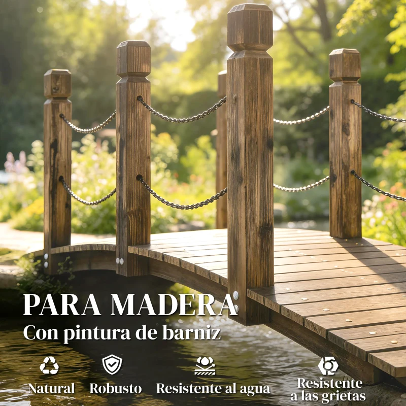 Outsunny Puente de Jardín de Madera 1,51 m Puente Decorativo para Estanques Rústico con Barandillas de Seguridad Carbonizado