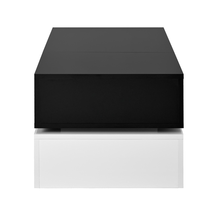 Table basse avec éclairage d'ambiance LED, étagère en verre & surface laquée brillante, 90x45x35,5 cm, Noir+Blanc