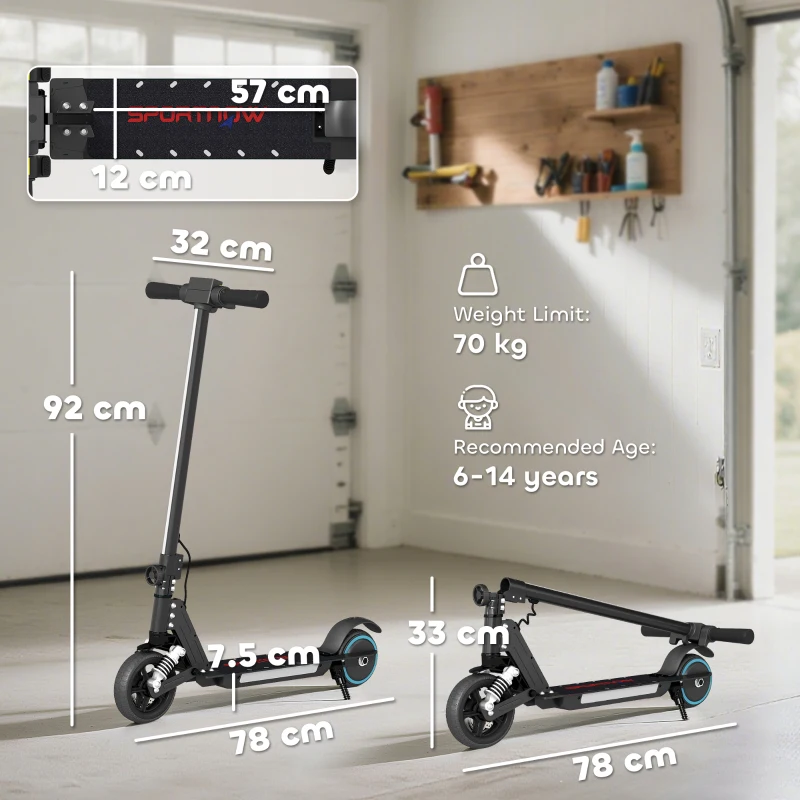 SPORTNOW Folding Electric Scooter for Kids, with Dual Brakes, Front Suspension, LED Colourful Lights, Black