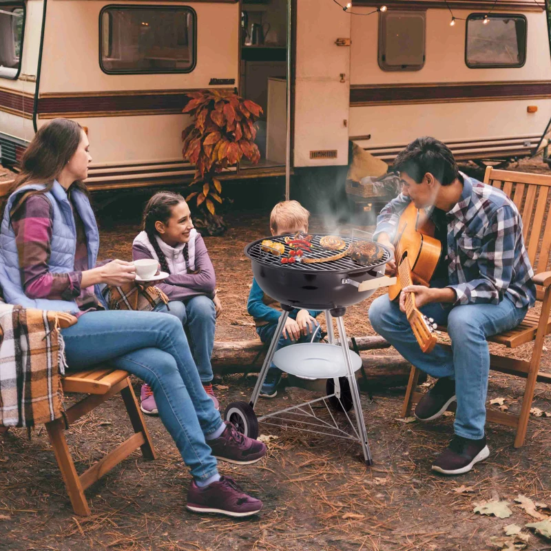 Outsunny Barbecue à charbon BBQ rond avec couvercle roues et contrôle température portable barbecue grill noir