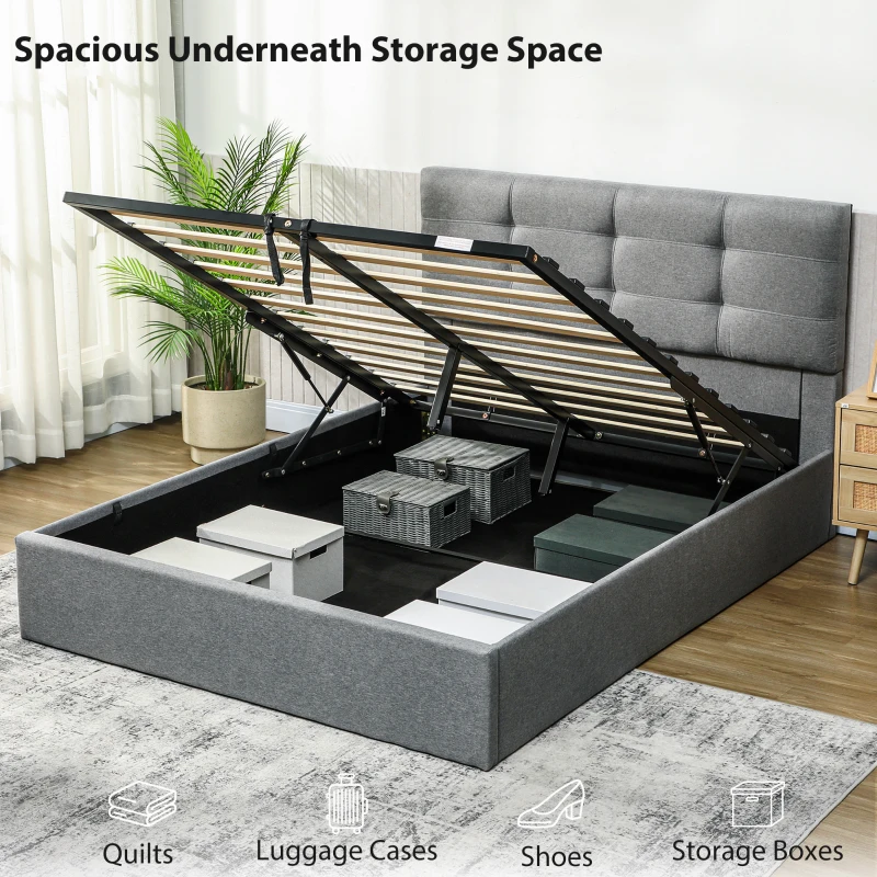 HOMCOM 5ft King Ottoman Bed with Gas Lift Storage - Grey