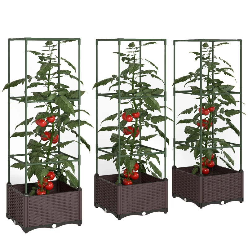 Outsunny Huerto elevado con enrejado set de 3 jardineras con orificios de drenaje