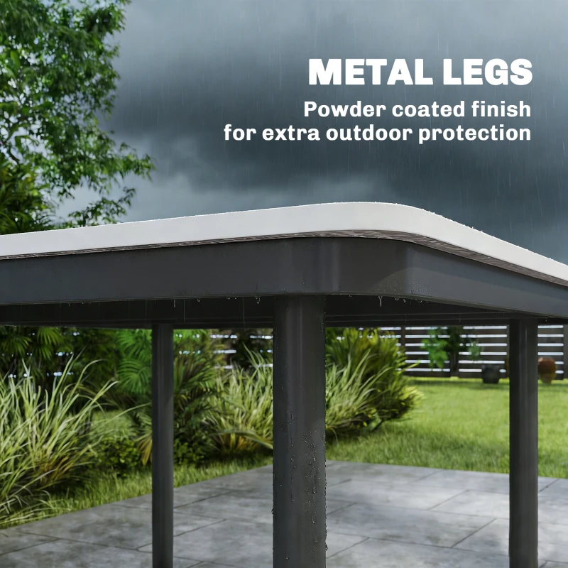 Outsunny Garden Dining Table for 4, 85 cm Square Outdoor Table with Umbrella Hole, Faux Wood Top, Metal Legs, Light Grey