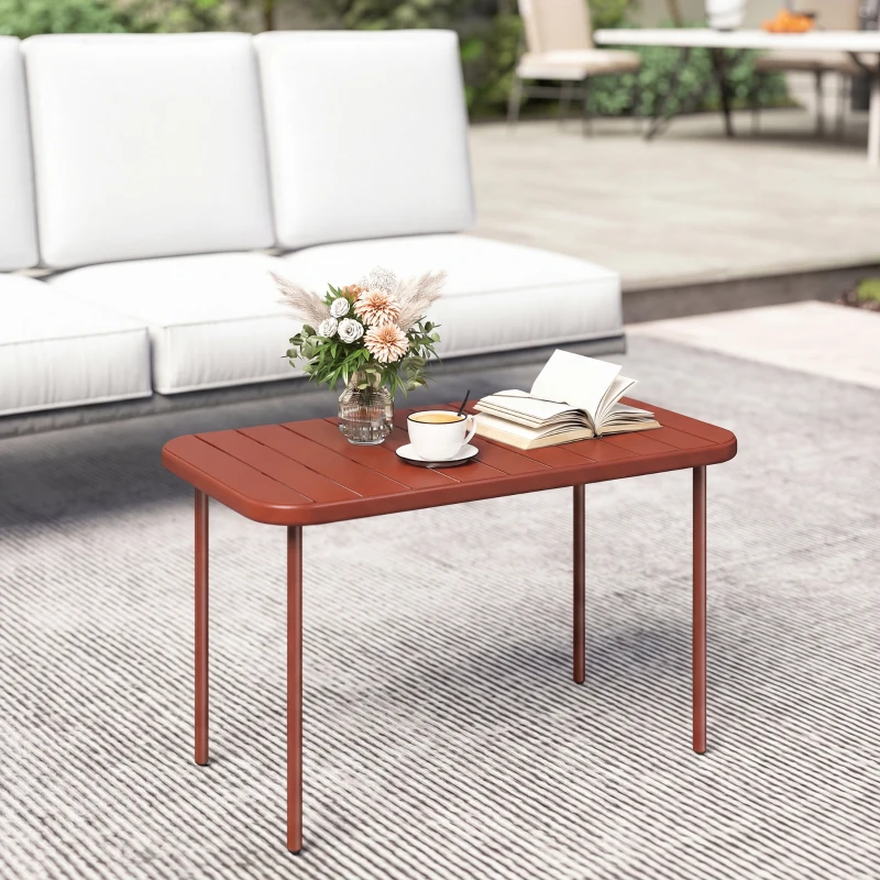 Outsunny Mesa de Centro de Jardim em Aço Galvanizado, Tampo Ripado, Mesa Retangular com Cantos Arredondados, 90x50x43cm, Vermelho