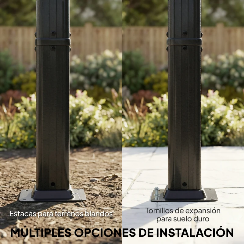 Outsunny Pérgola de Jardín 4x3 m con Cortinas Enrollables Automáticas y Techo Retráctil Cenador de Jardín con UPF50+ Crema