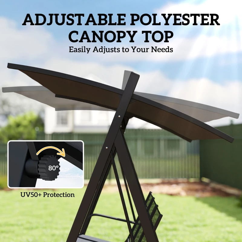 Outsunny 3 Seater Swing Chair, Garden Swing Bench with Adjustable Tilting Canopy, Breathable Mesh Seat 360 kg Capacity, Grey