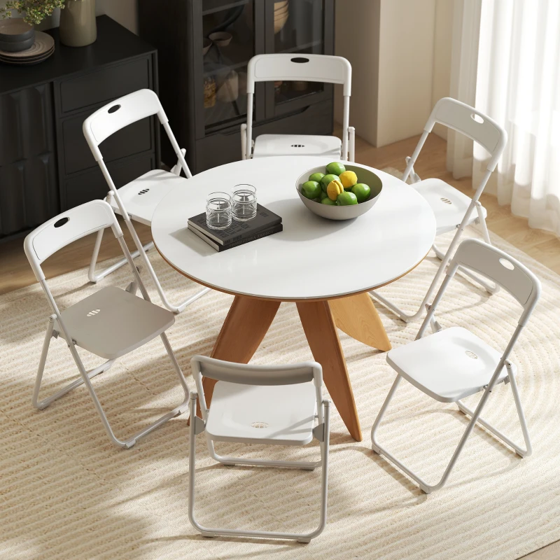 HOMCOM Juego de 6 Sillas Plegables de Plástico con Respaldo Curvo Diseño Ventilación Estructura de Acero 48,5x47x75 cm Blanco