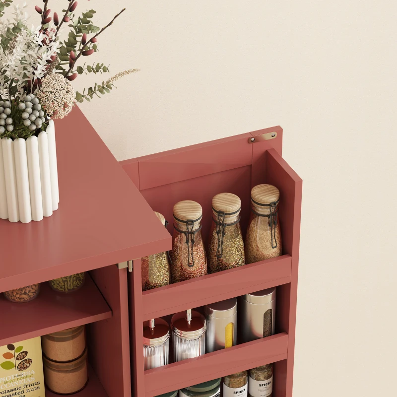 HOMCOM Buffet cozinha armário de cozinha 5 níveis com portas e prateleiras ajustáveis 60l x 40P x 120H cm grão de madeira vermelho