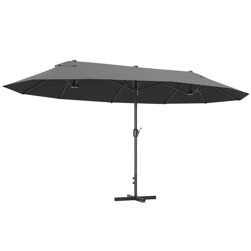 Outsunny Sombrilla Doble para Jardín 455x265x238 cm Parasol Grande con Manivela Manual Resistente al Agua Protección Solar Gris