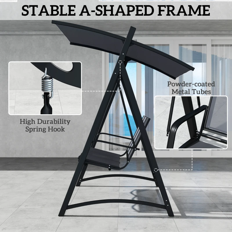 Outsunny 3 Seater Swing Chair, Garden Swing Bench with Adjustable Tilting Canopy, Breathable Mesh Seat 360 kg Capacity, Grey