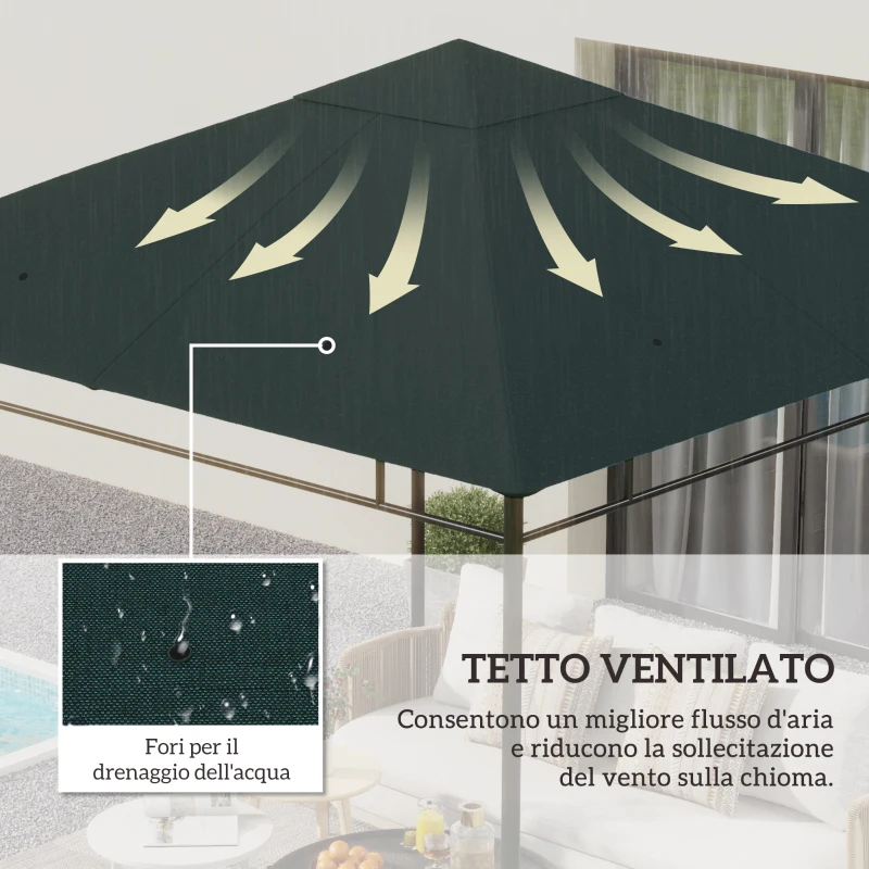 Outsunny Tetto di Ricambio per Gazebo 3x3 m in Poliestere Grigio con 8 Fori di Ventilazione