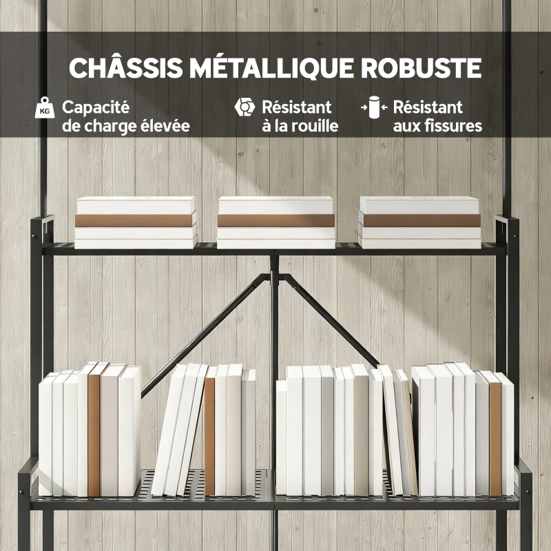 Outsunny Soporte para Plantas de 3 Niveles con Ruedas, Estantería de Flores Plegable de Metal con 4 Ganchos, 84x40,5x174cm, Negro