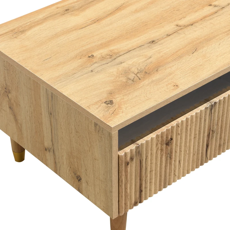 Tavolino da salotto con 2 cassetti e illuminazione LED, 110x50x40 cm, Color Legno