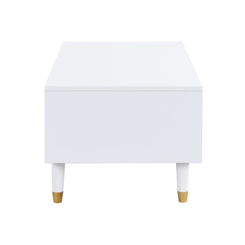 Tavolino da salotto con 2 cassetti e illuminazione LED, 110x50x40 cm, Bianco