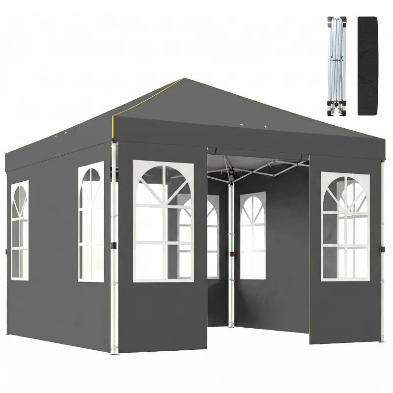 Outsunny Carpa Plegable 3x3 m Pop-up con UPF50+ 4 Laterales Desmontables Altura Ajustable y Bolsa de Transporte Gris Oscuro