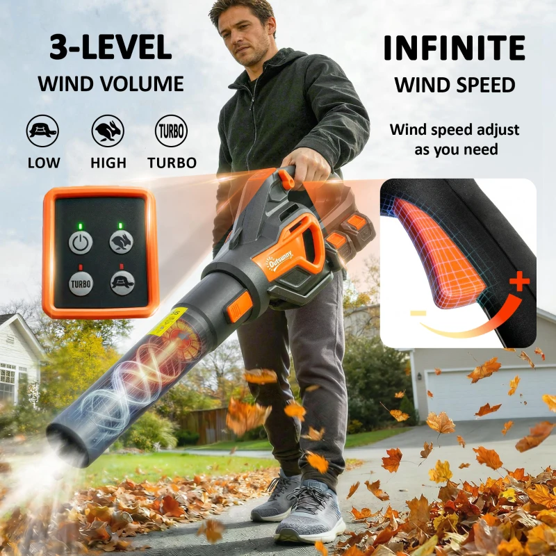 Outsunny Accu-Bladblazer 20V Draadloos Bladblazer met 2x4.0Ah Batterij & Oplader Turbo-Boost 162,7 km/u Blaassnelheid