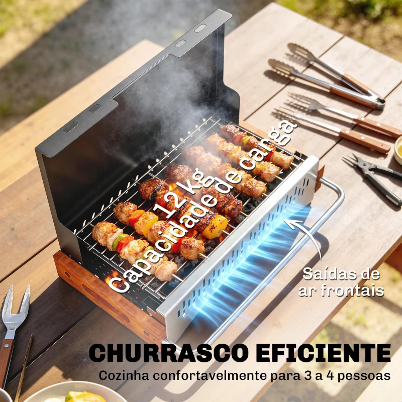 Outsunny Barbecue a Carvão Dobrável Portátil 50,5x34x33 cm com Bandeja de Carvão Removível para Camping, Piqueniques, Preto