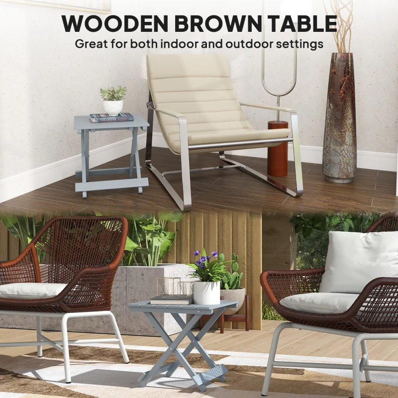 Outsunny Fir Wood Folding Coffee Table, Lightweight Small Garden Table with Slatted Top, Portable Folding Side Table for Balcony