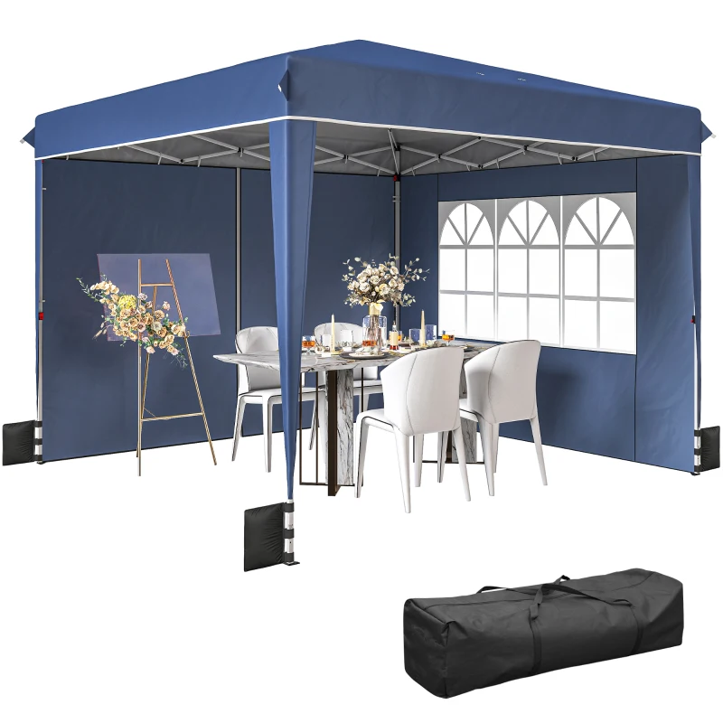 Outsunny Gazebo plegable 3x3 m con paredes y altura regulable, protección UV 50+, Azul Oscuro