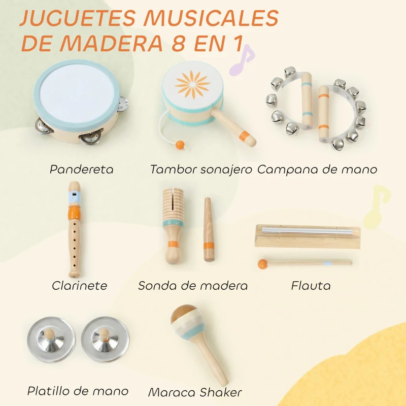 AIYAPLAY Instrumentos Musicales Infantil 10 Piezas Juguetes Musicales de Madera Montessori Set de de Percusión