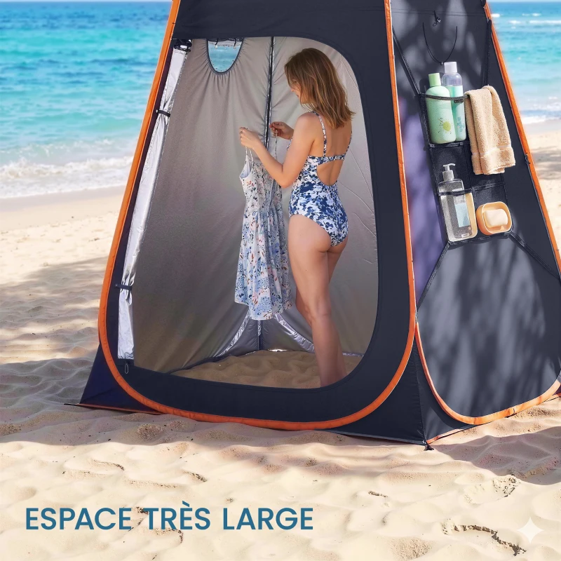 Outsunny Tente de douche portable Pop Up Toilette tente de camping Pliable Toit Amovible Poche Sac 152 x 152 x 200 cm bleu foncé