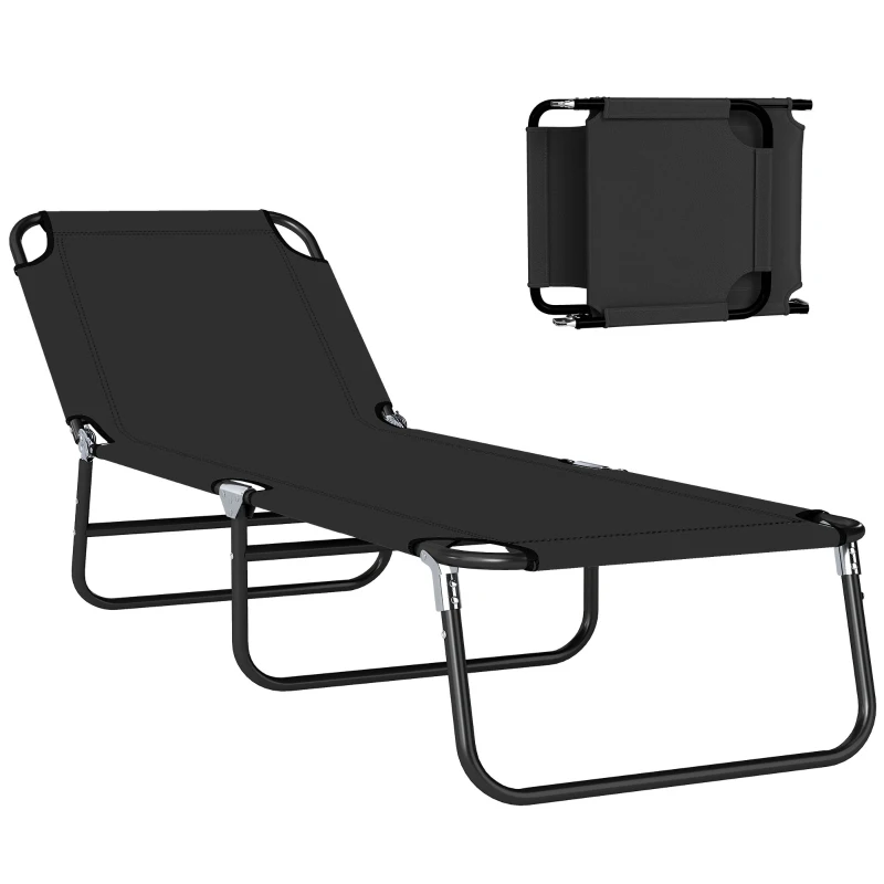 Outsunny Foldable Sun Lounger with 5-Position Adjustable Backrest, Outdoor Portable Recliner Chaise Lounge Chair with Breathable Mesh Fabric, Black
