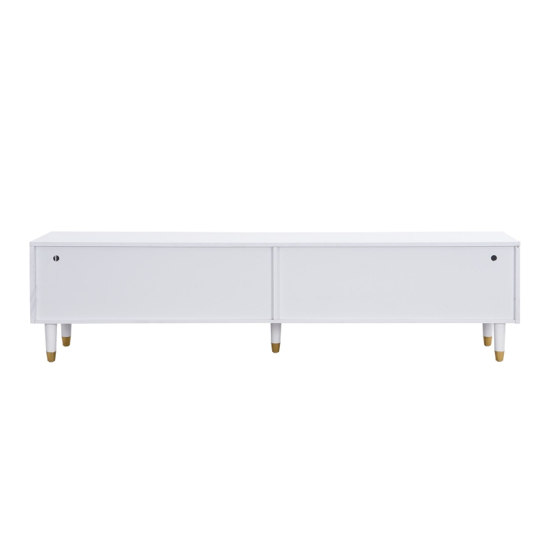 Mobile TV basso con 4 cassetti, in MDF e acrilico, 178x35x45 cm, Bianco