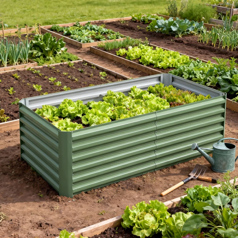Outsunny Jardinera elevada de acero galvanizado, cama de cultivo con fondo abierto, 180 x 90 x 57,5 cm, verde claro